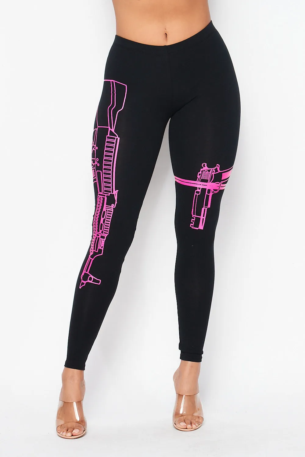 Guns Out Machine Gun Black W/ Neon Pink Leggings - Plus Sizes Available