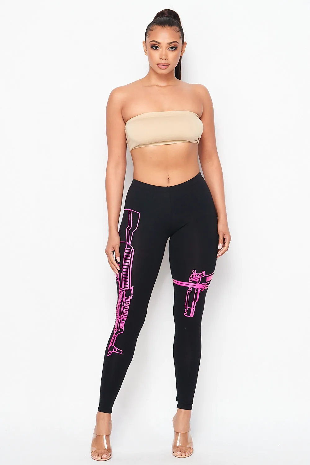 Guns Out Machine Gun Black W/ Neon Pink Leggings - Plus Sizes Available