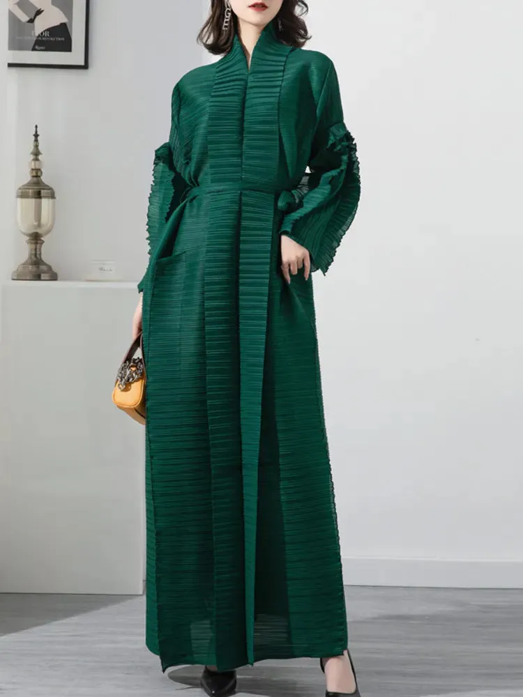 HEYFANCYSTYLE Maxi Pleated Cardigan Dress