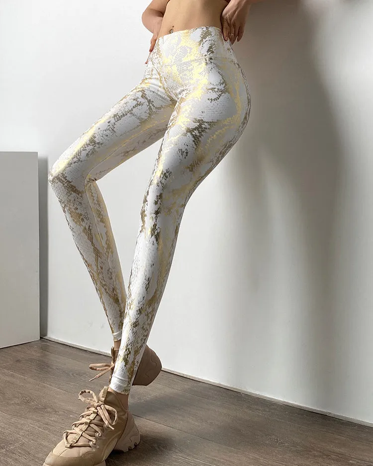 High Elastic Bronzing Snakeskin Pattern Peach Hip High Waist Hip Lifting Quick Drying Tight Elastic Yoga Pants