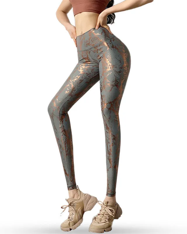 High Elastic Bronzing Snakeskin Pattern Peach Hip High Waist Hip Lifting Quick Drying Tight Elastic Yoga Pants