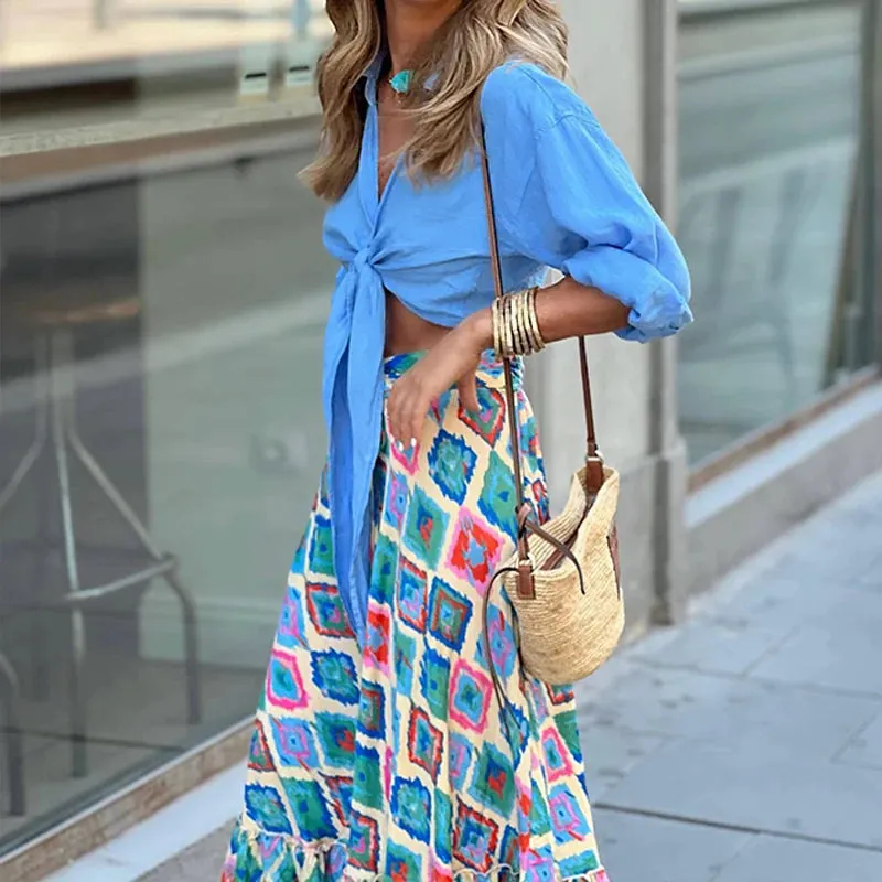 High Waist Loose Pattern Skirt