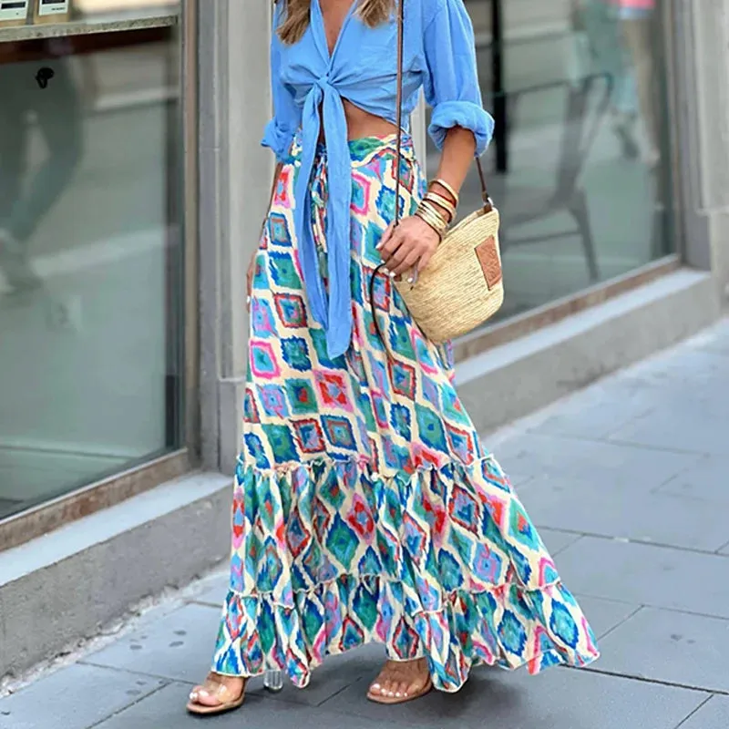 High Waist Loose Pattern Skirt