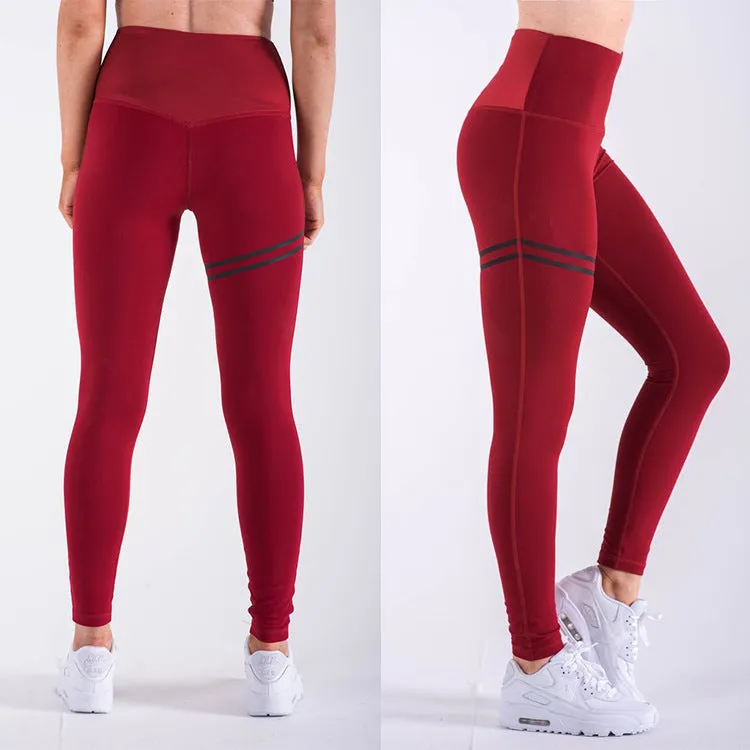 High waist solid color cross-border striped stretch yoga pants fitness