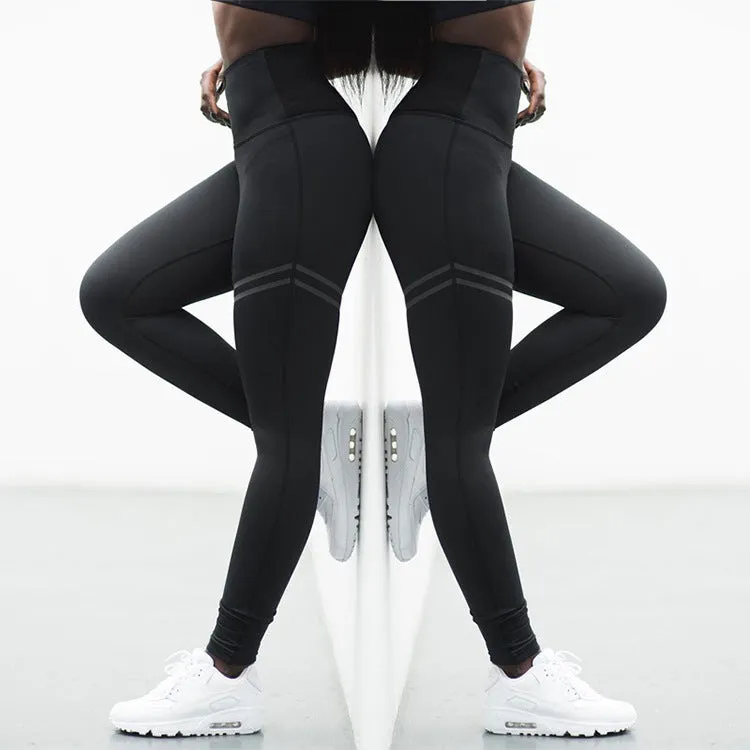 High waist solid color cross-border striped stretch yoga pants fitness