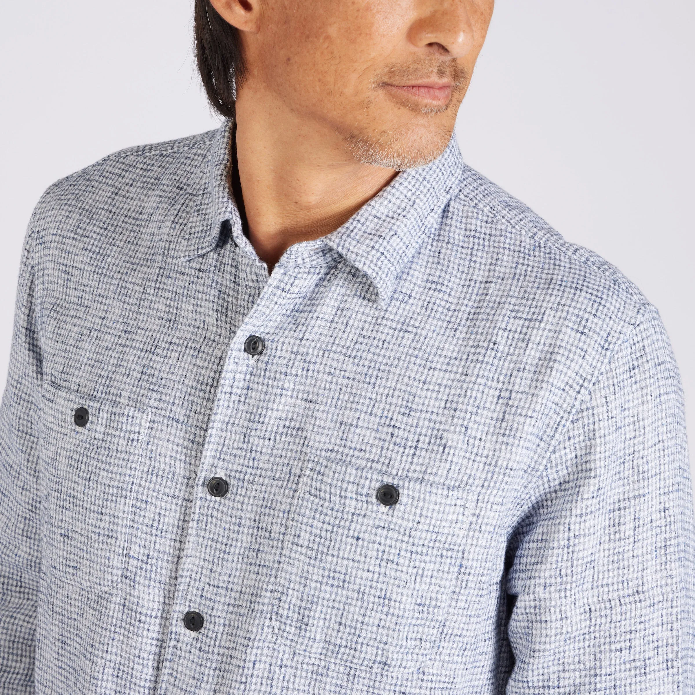 Houndstooth Double Cloth Workshirt - Cream Navy