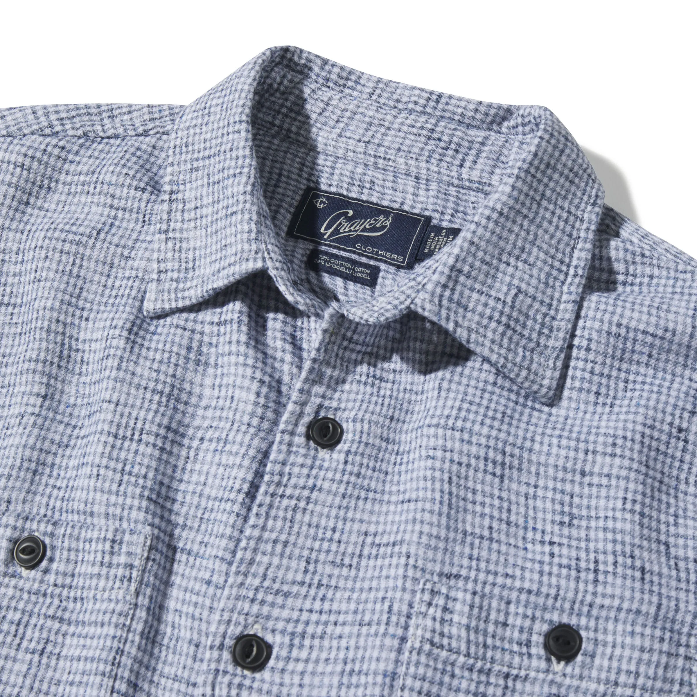 Houndstooth Double Cloth Workshirt - Cream Navy