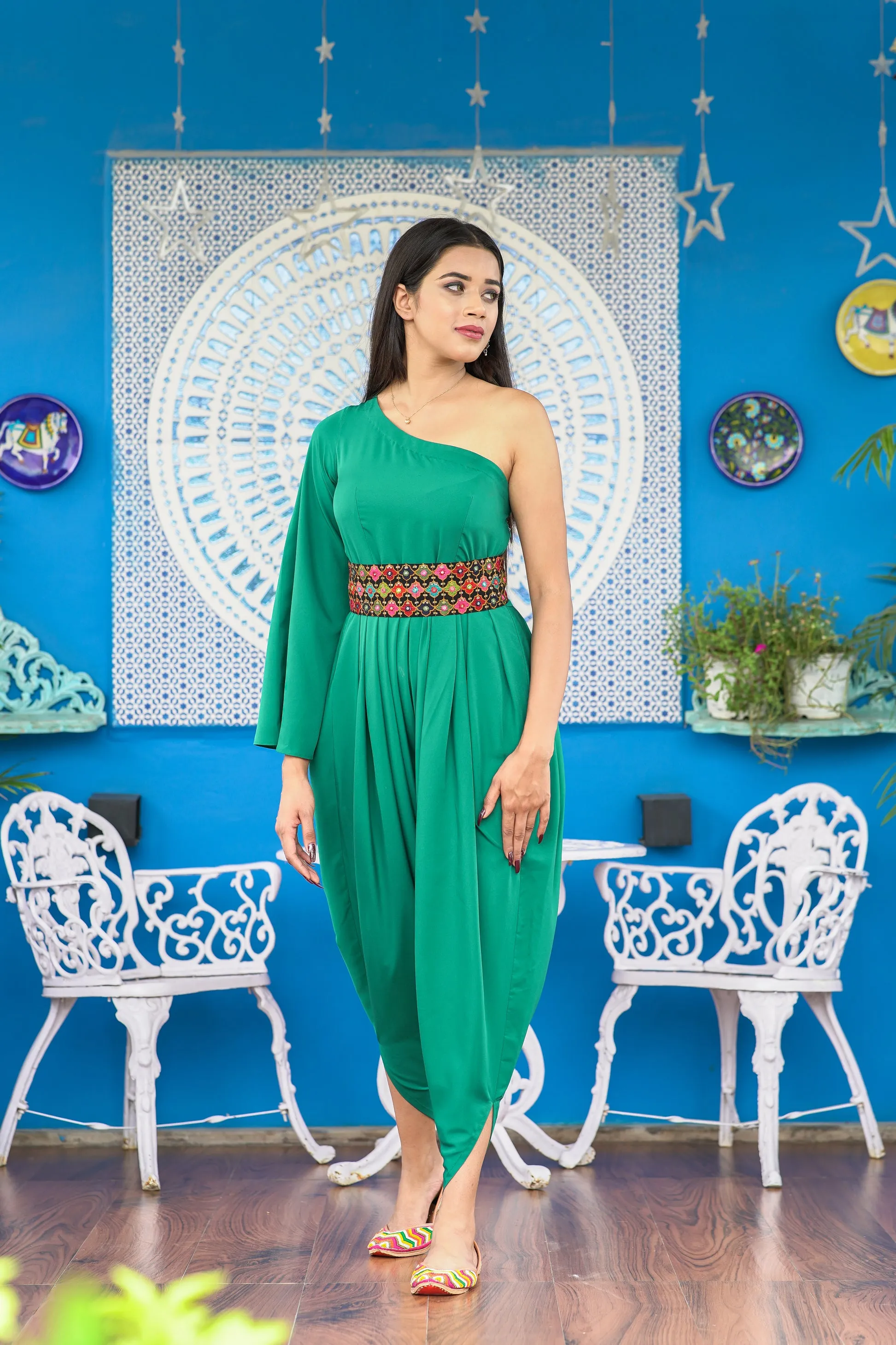 INAYAT COWL JUMPSUIT WITH MIRRORWORK BELT