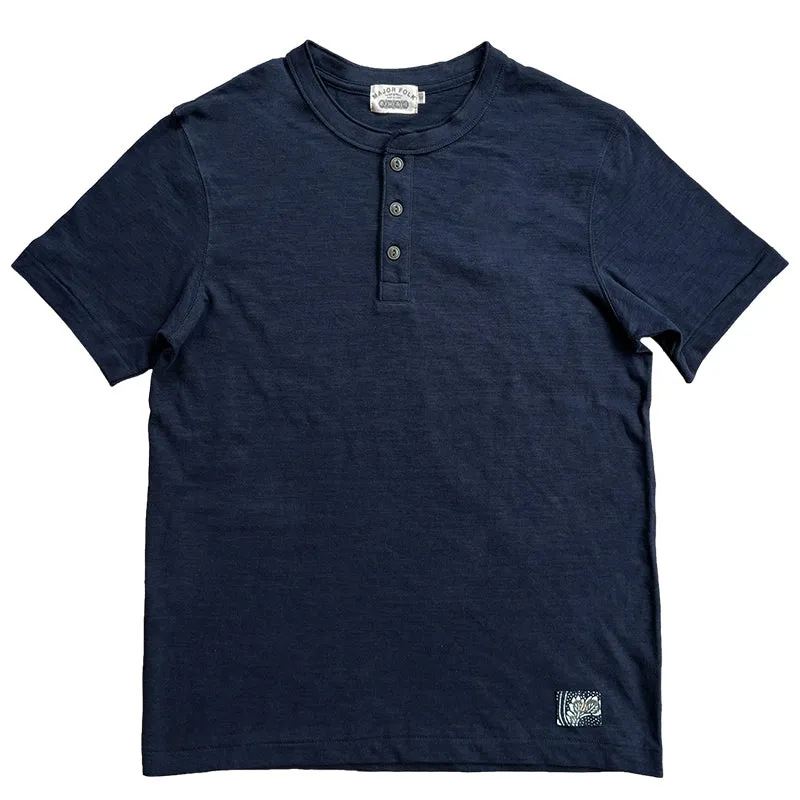 Indigo Henley Collar T-Shirt