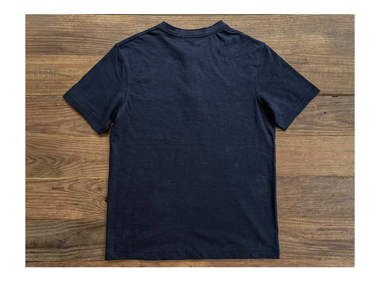 Indigo Henley Collar T-Shirt