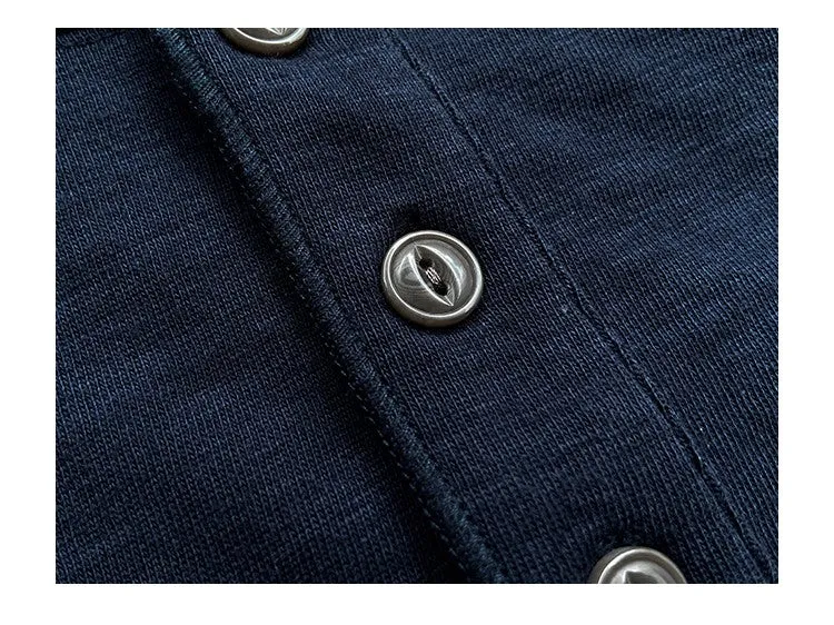 Indigo Henley Collar T-Shirt