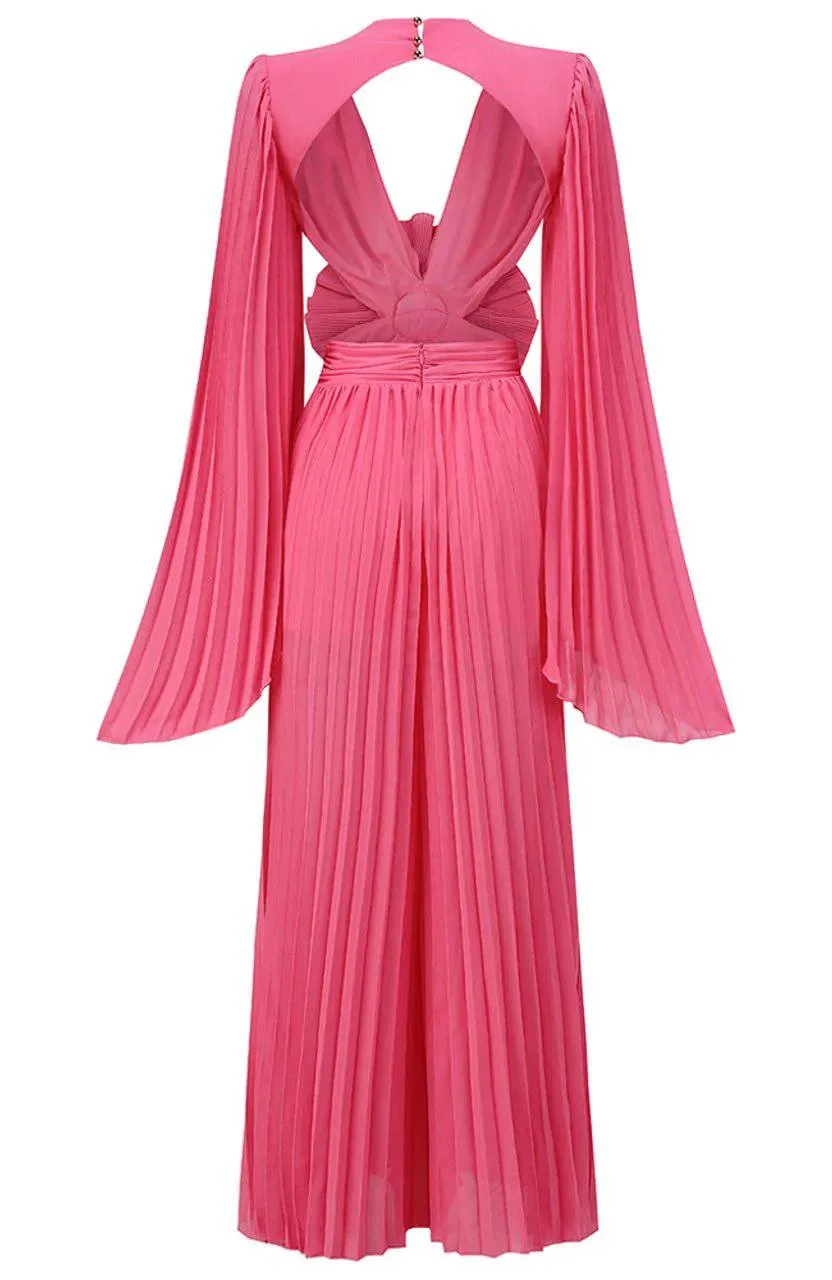 Jalthea Pink Maxi jumpsuit With Cut Out And Flower Detail