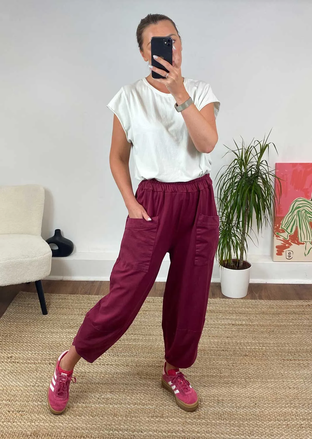 Jersey Cocoon Pocket Pants in Raspberry