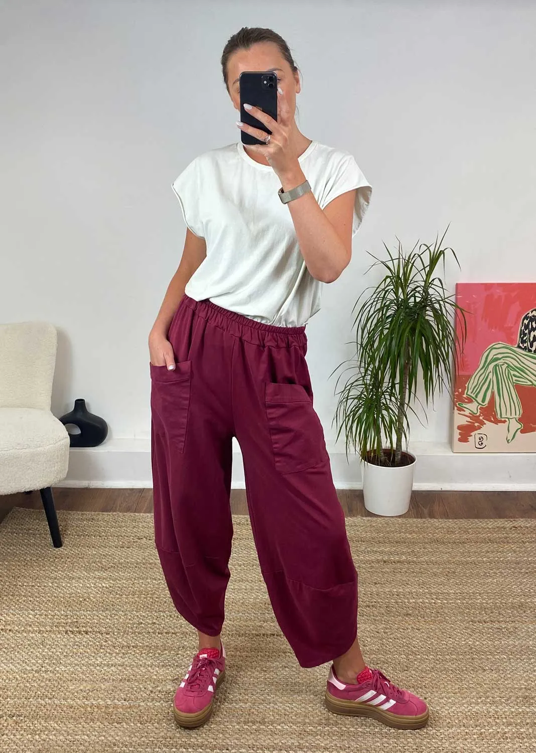 Jersey Cocoon Pocket Pants in Raspberry