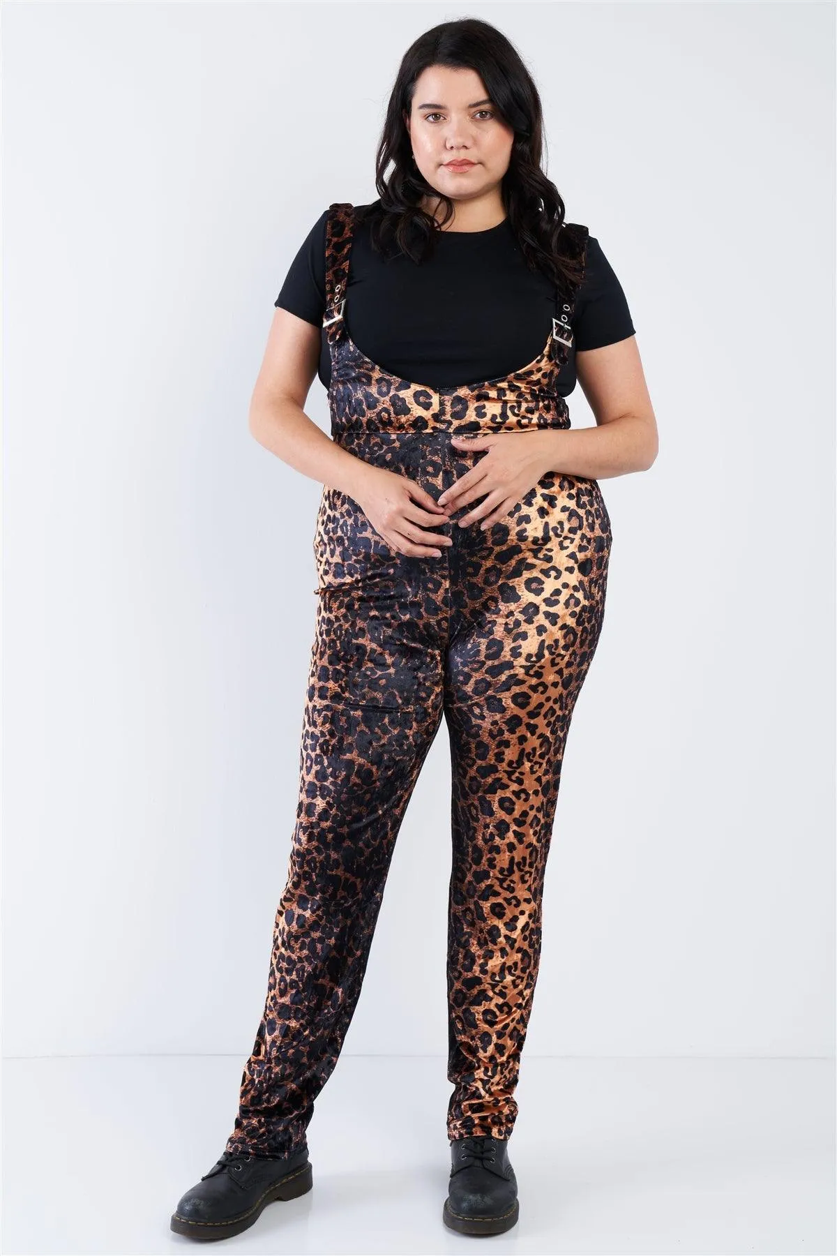 Junior Plus Size Leopard Print High Waist Overall Jumpsuit /2-1-1