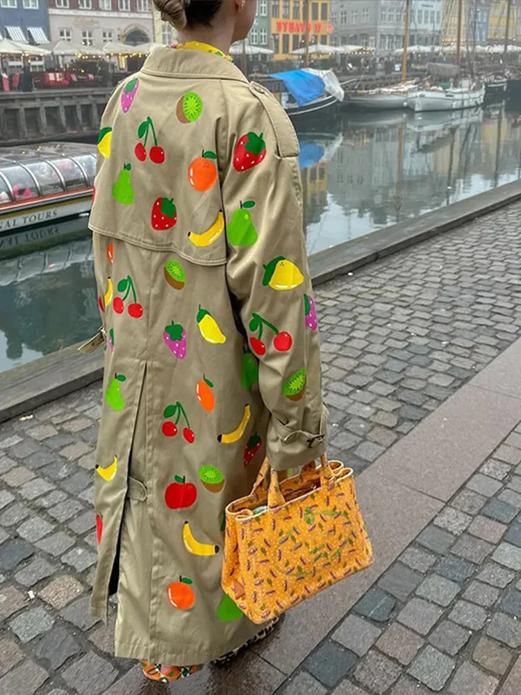 Khaki fruit print coat