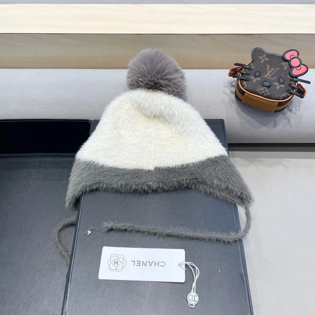 KNIT HAT IN WHITE MIX MOUSE GRAY WOOL 426269