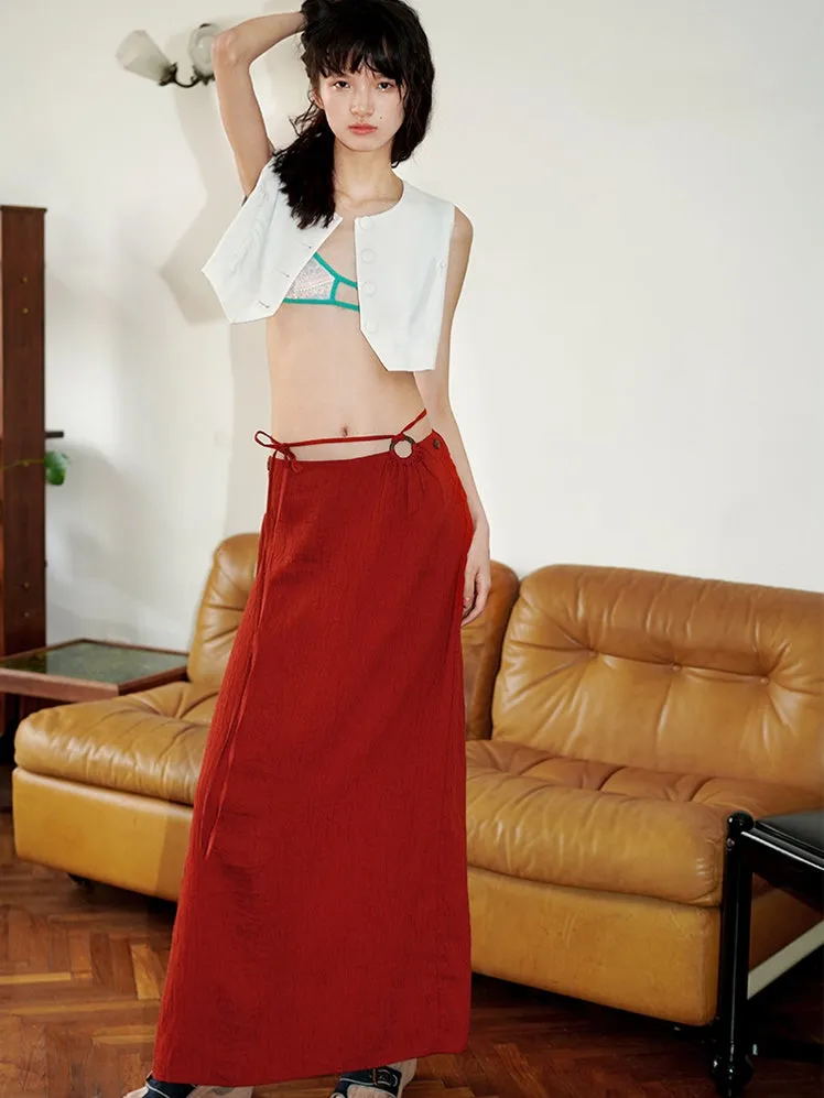 Lace Up Slit Long Skirt