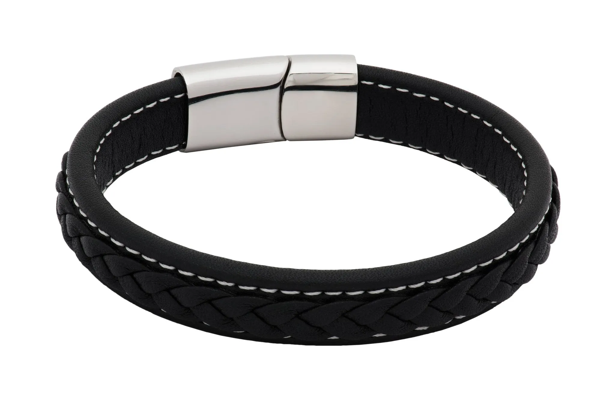 Lafayette Black Leather Stainless Steel Bracelet