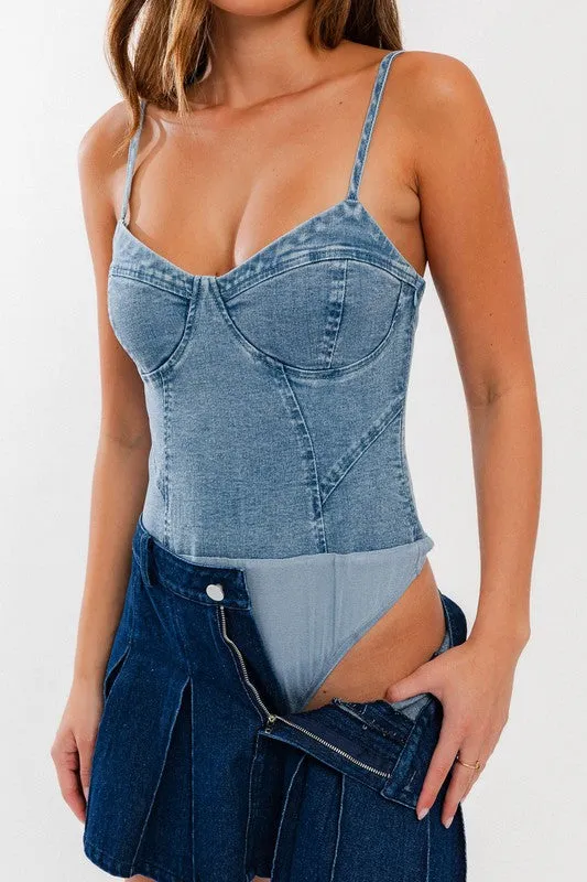 LE LIS Denim Bustier Bodysuit