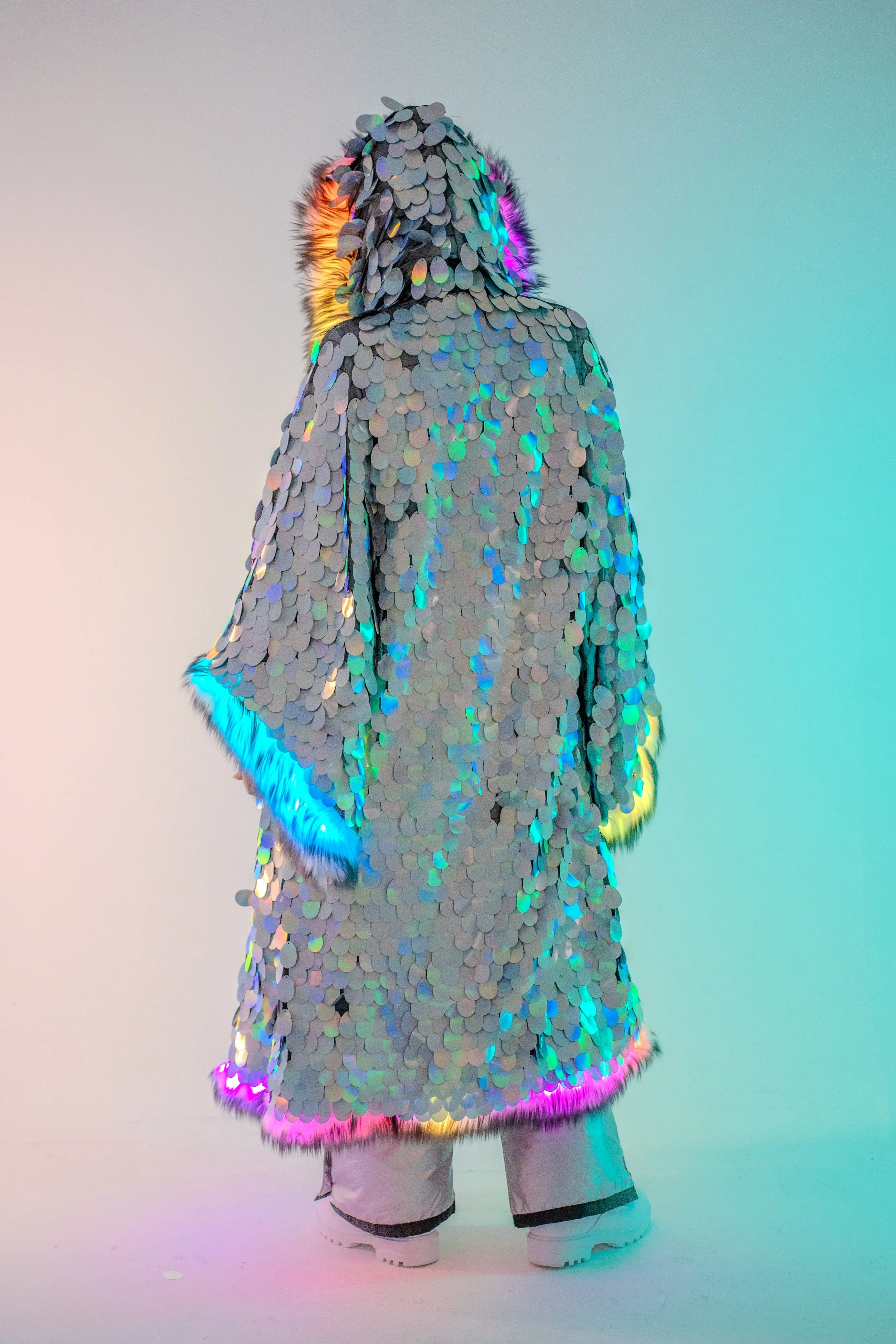 LED Big Bling Sequin Kimono in "Hologram Gray"