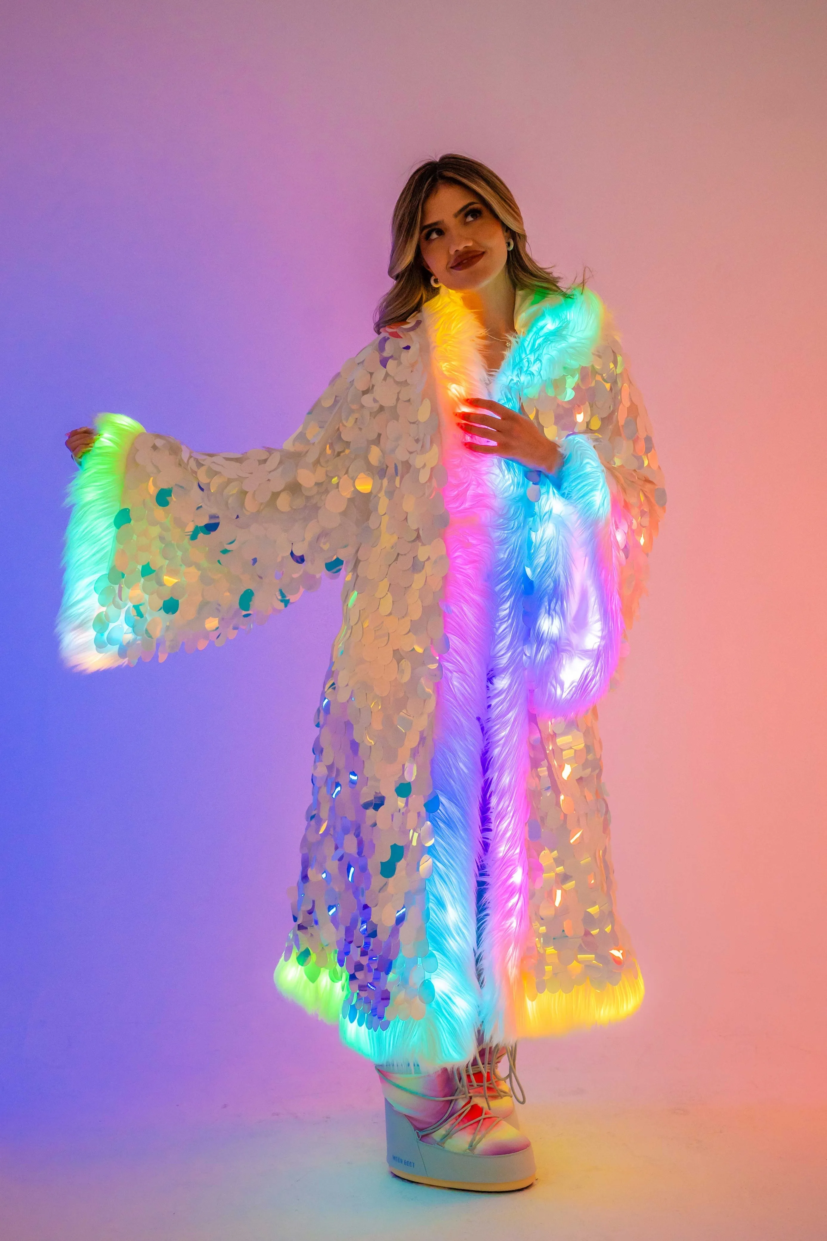 LED Big Bling Sequin Kimono in "White Iridescent" IN STOCK