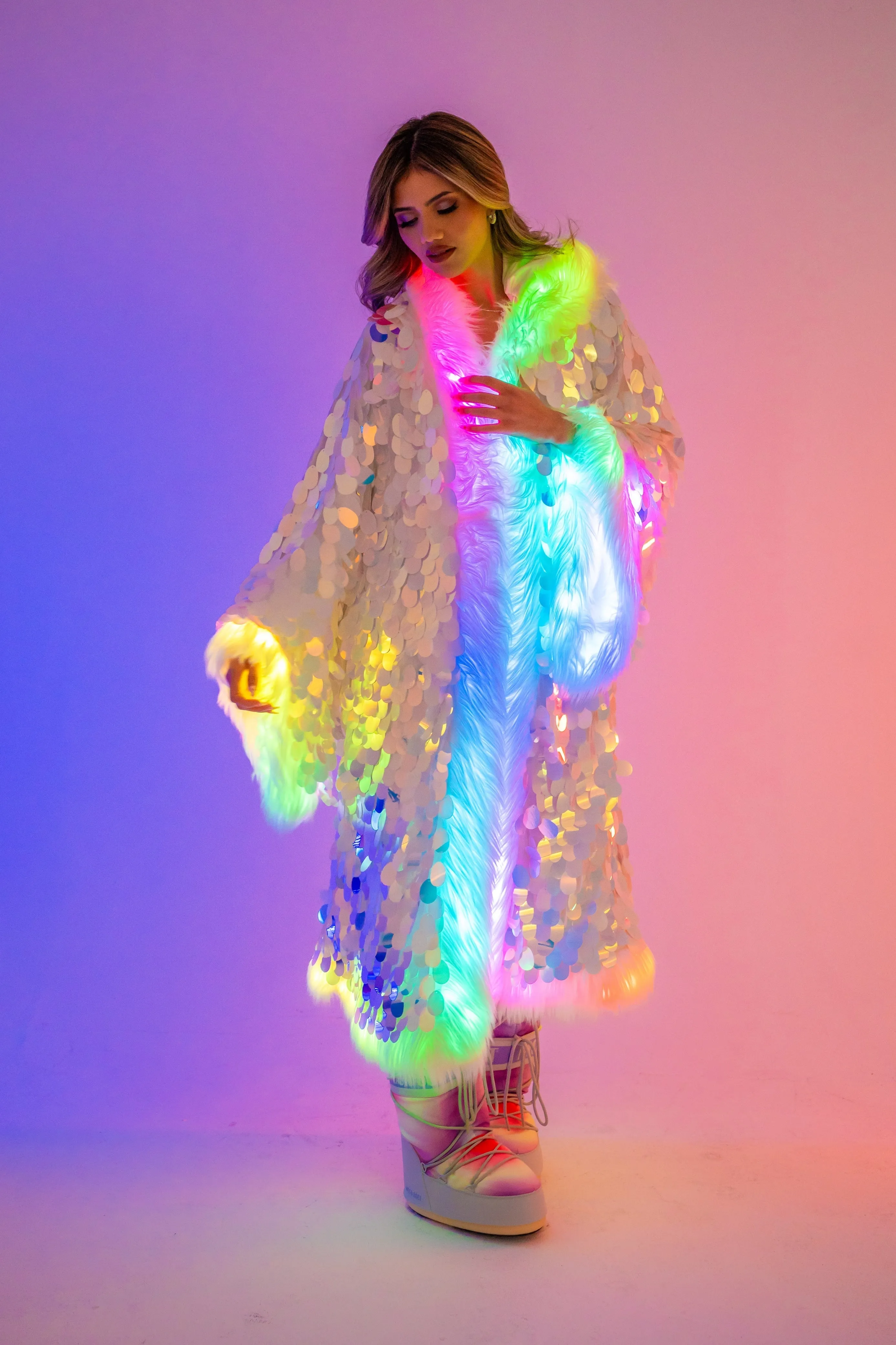 LED Big Bling Sequin Kimono in "White Iridescent" IN STOCK