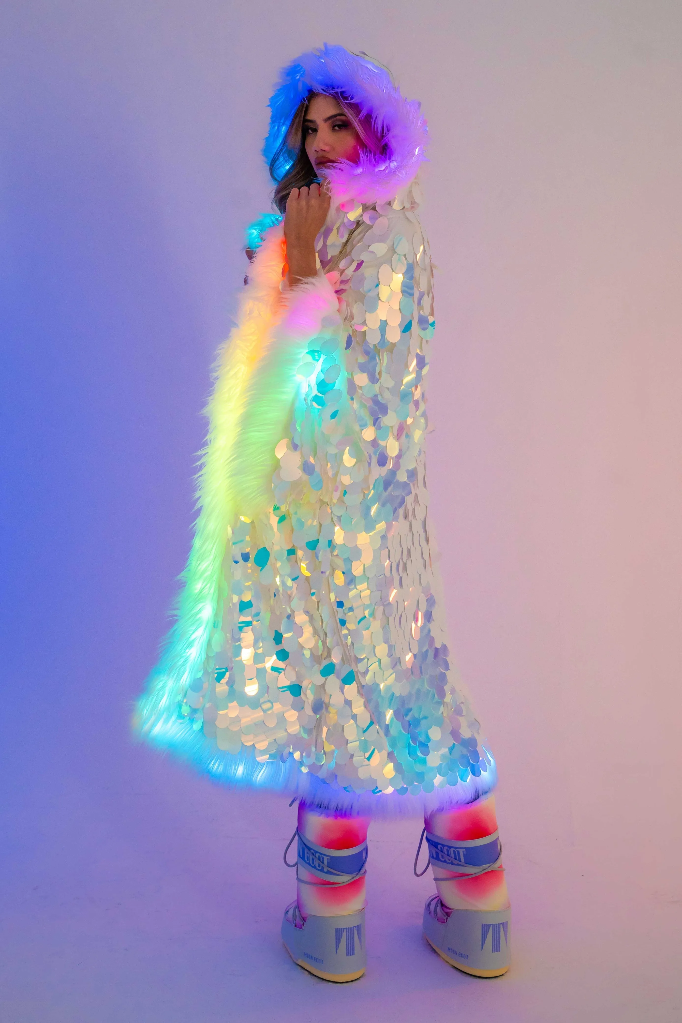 LED Big Bling Sequin Kimono in "White Iridescent" IN STOCK