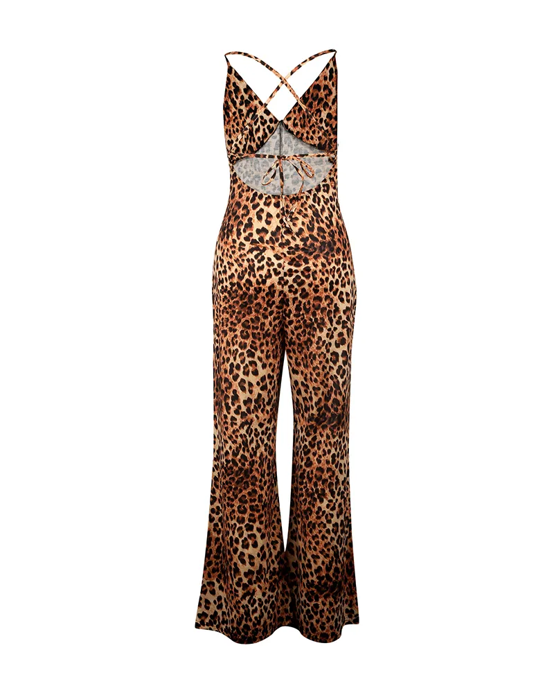 Leopard-Print Bare-Back Jumpsuits