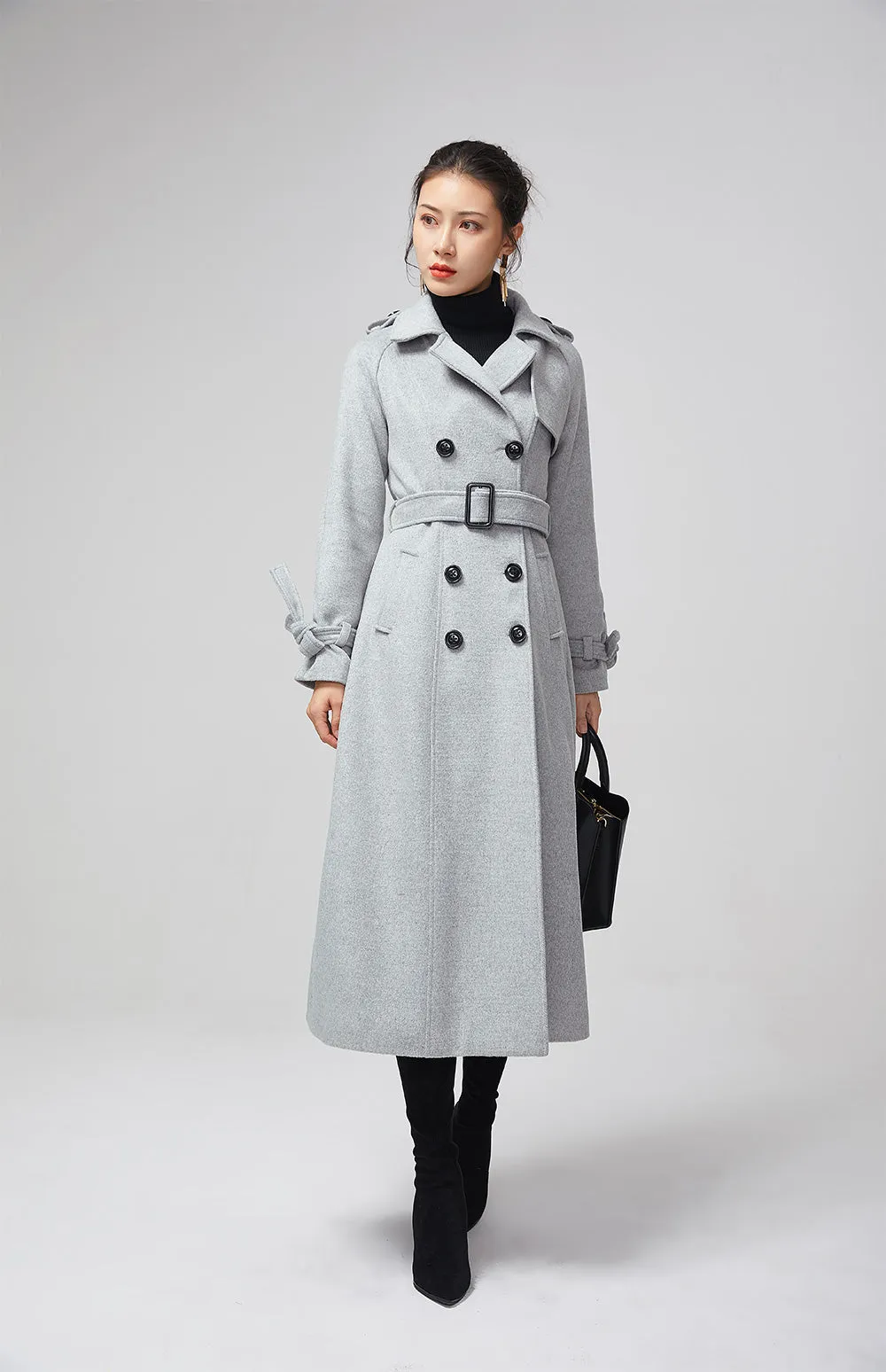 light gray military winter wool coat for women 2201