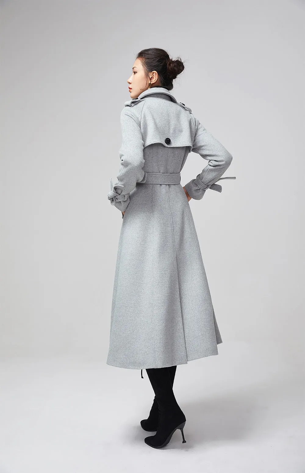 light gray military winter wool coat for women 2201