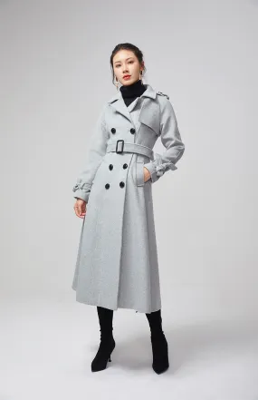 light gray military winter wool coat for women 2201