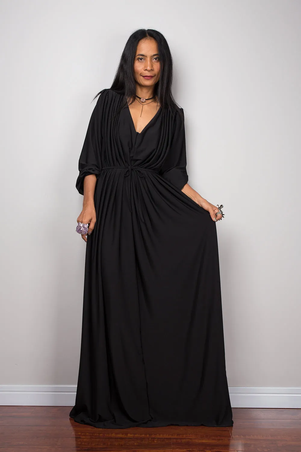 Long black dress with long sleeves