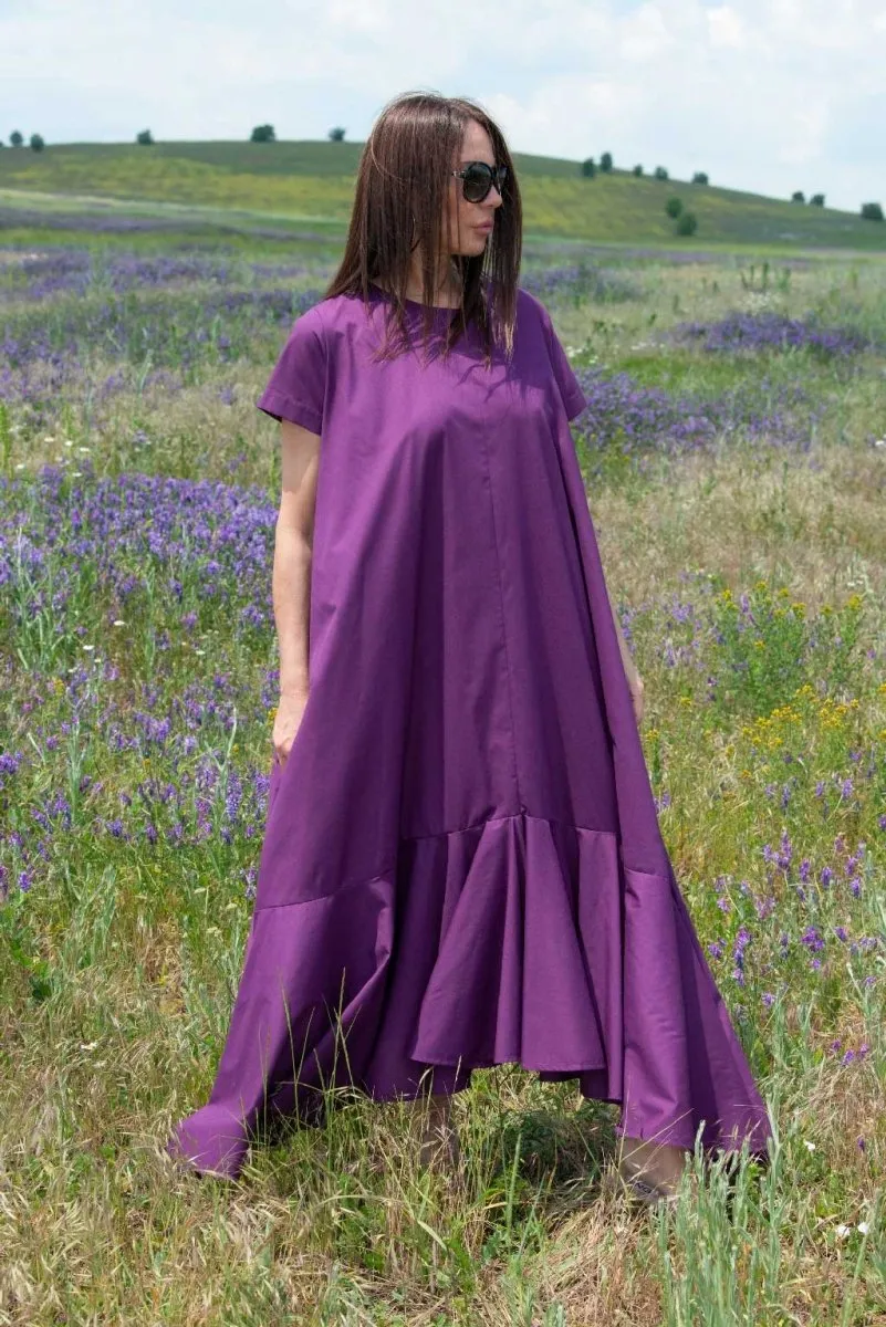 Long Purple Cotton Summer Dress DIVA