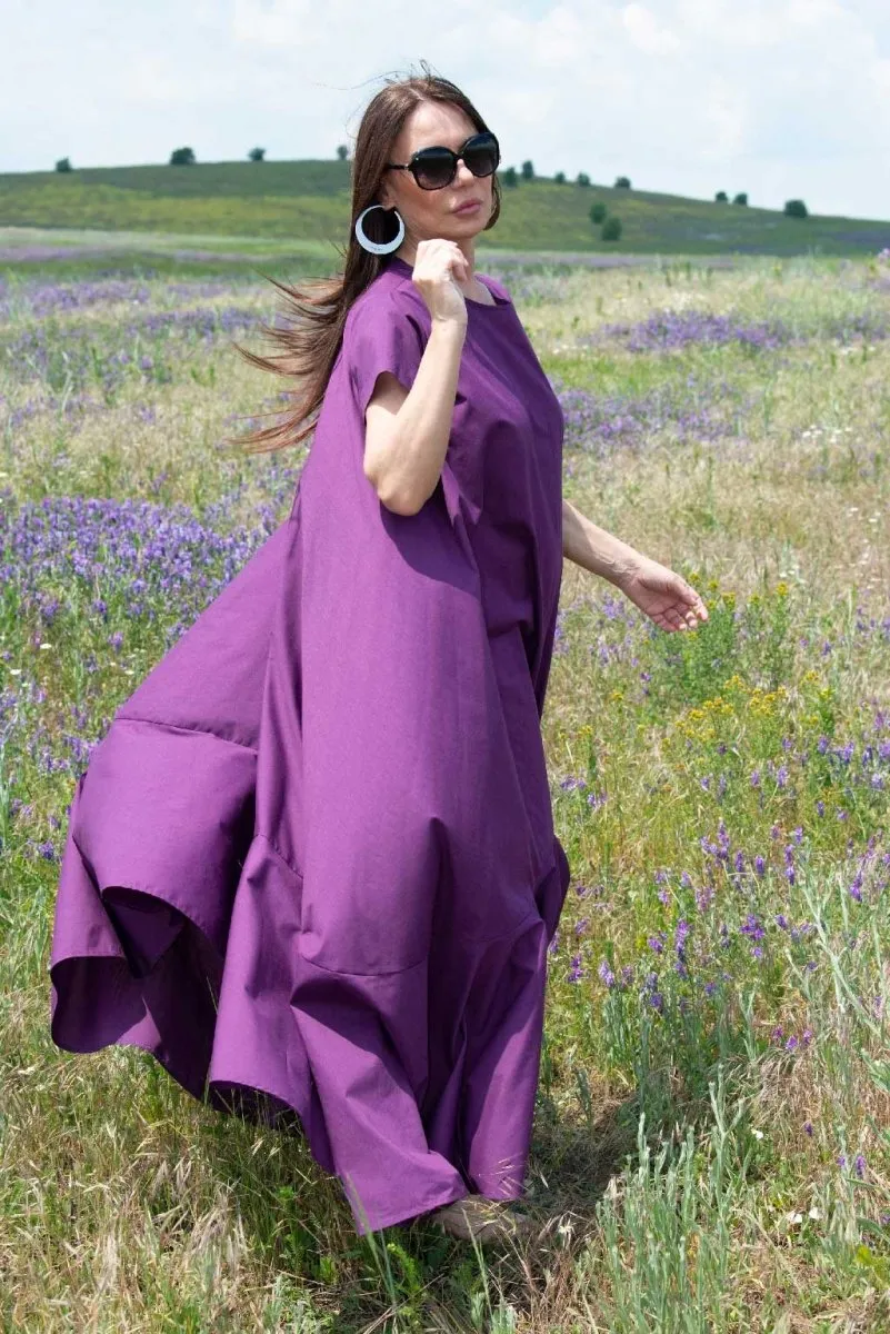 Long Purple Cotton Summer Dress DIVA