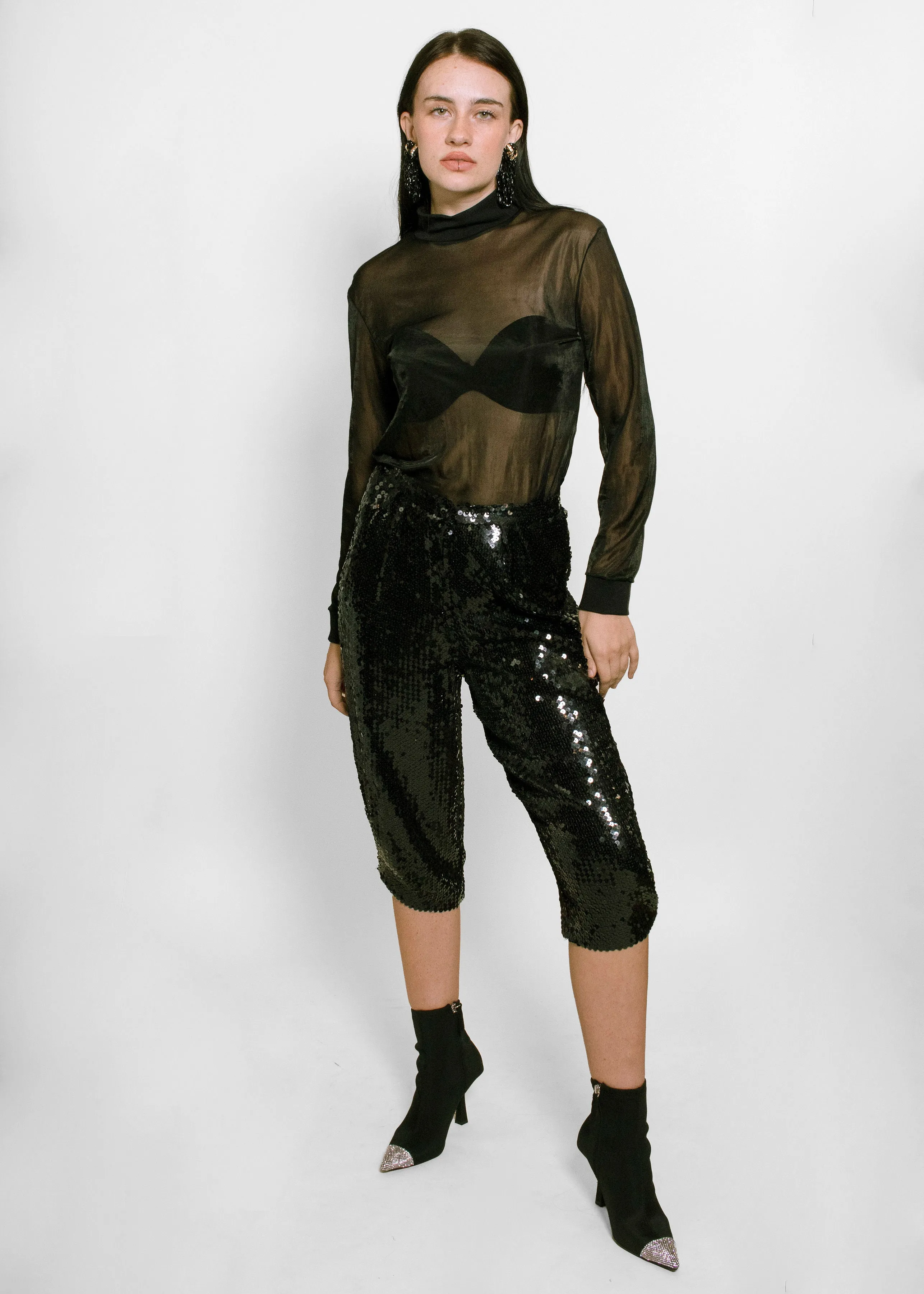 Loris Azarro Black Sequin Pant Capri