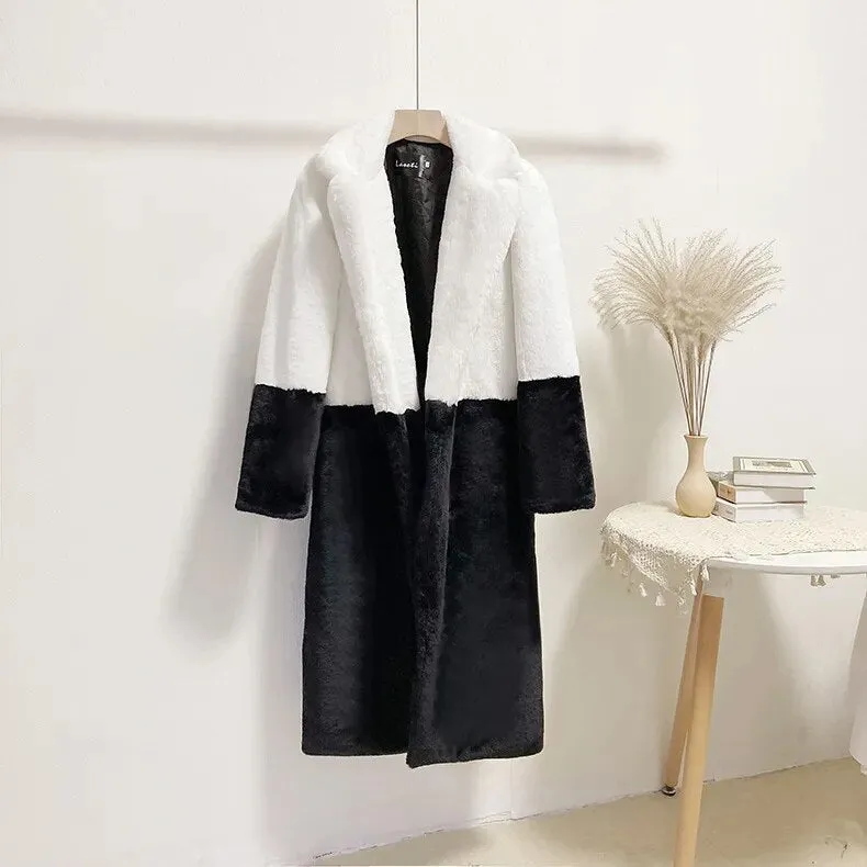 Luna Two Tone Color Faux Mink Fur Coat