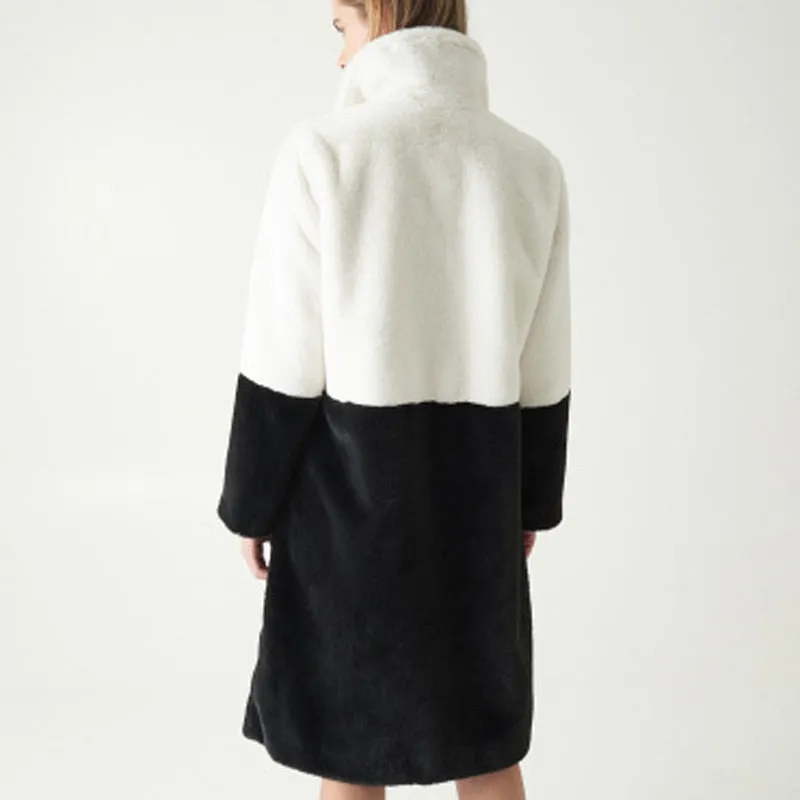 Luna Two Tone Color Faux Mink Fur Coat