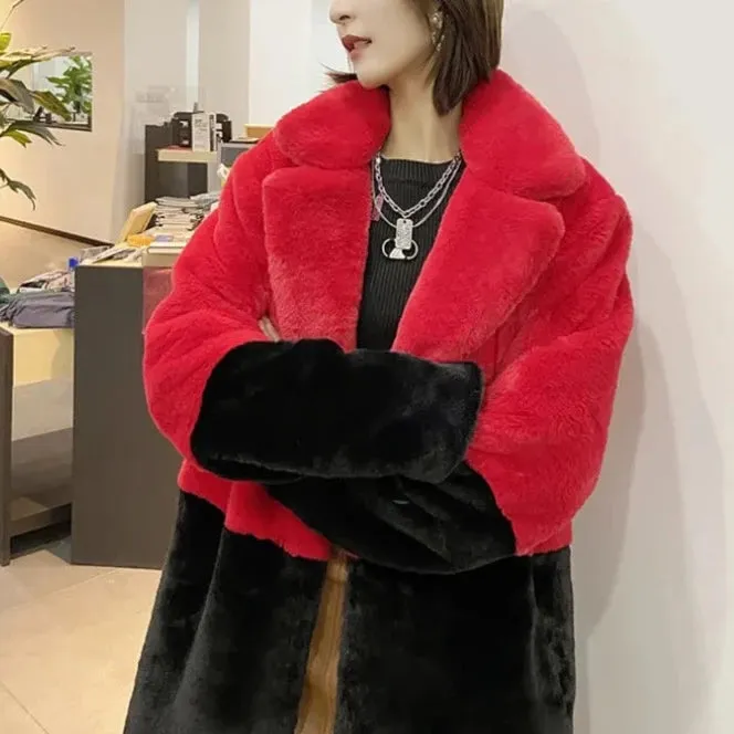 Luna Two Tone Color Faux Mink Fur Coat