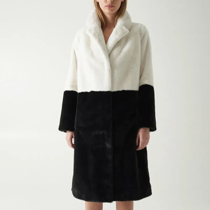 Luna Two Tone Color Faux Mink Fur Coat