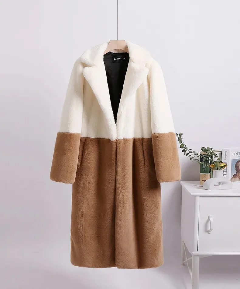 Luna Two Tone Color Faux Mink Fur Coat