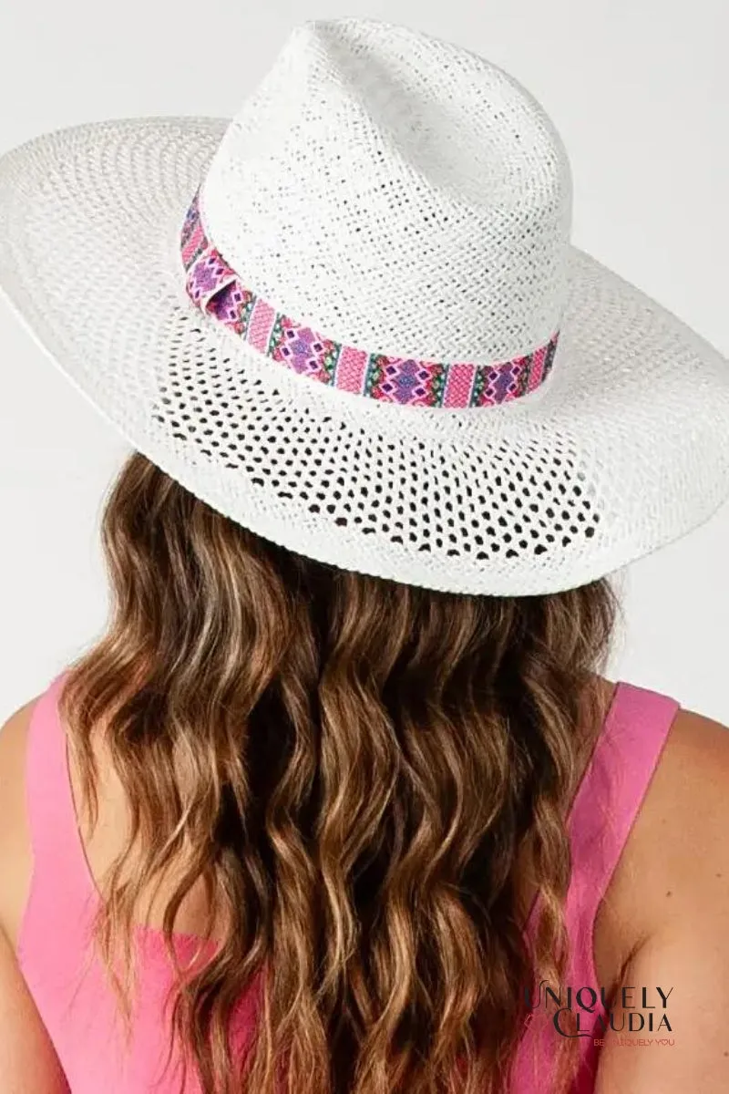 Malibu White Sun Hat With Trim