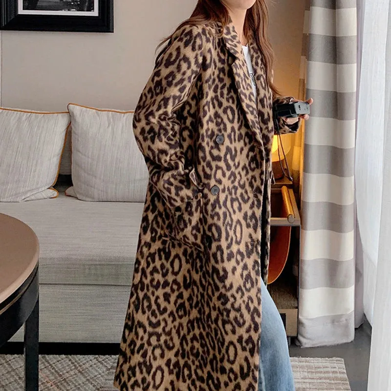 Manon Leopard Textured Woolen Coat