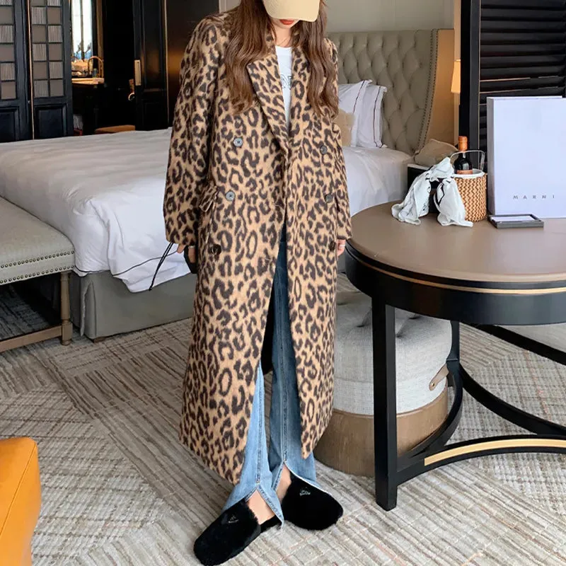 Manon Leopard Textured Woolen Coat