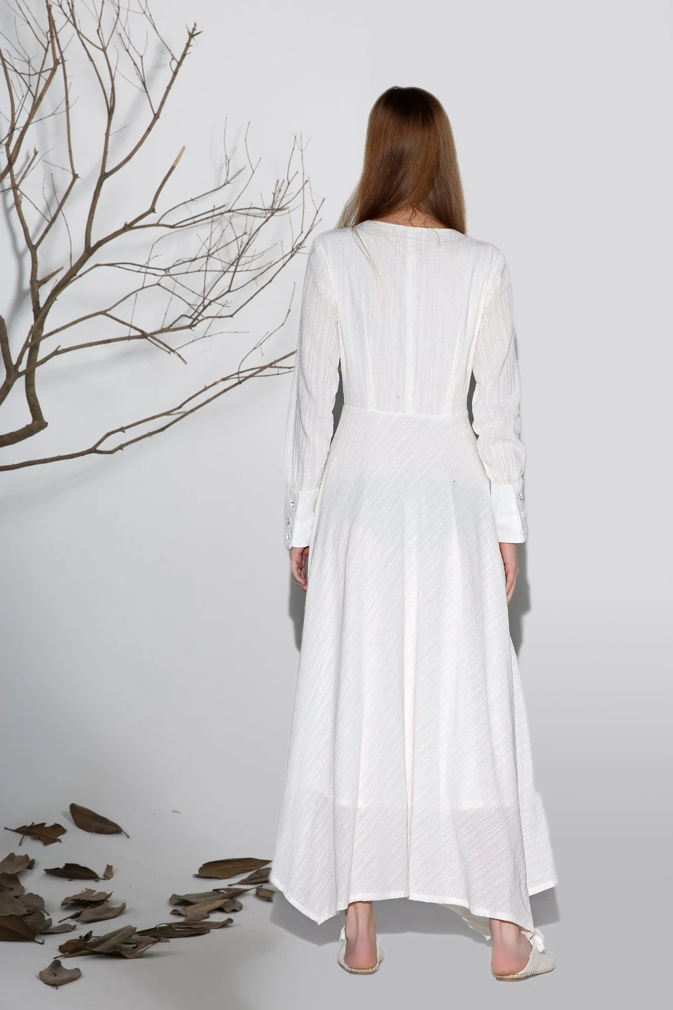 Maxi dress white linen dress woman's long sleeve dress custom made long dress (1164)