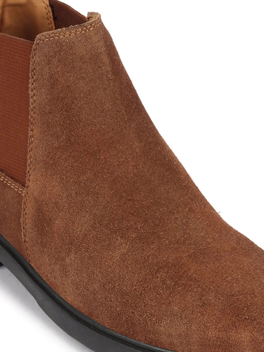 Men Camel Suede Leather Slip On Chelsea Boots