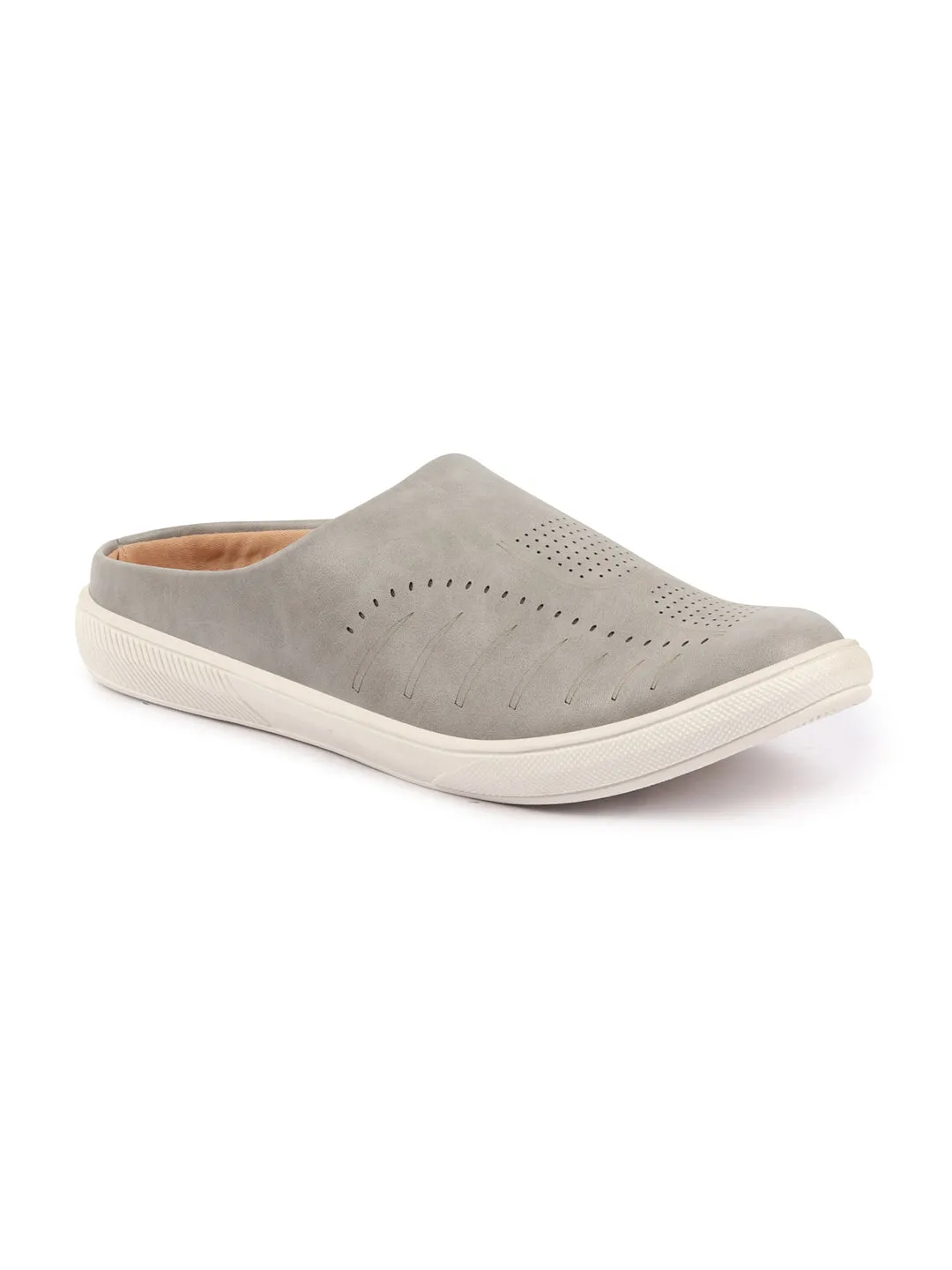 Men Grey Back Open Stylish Design Slip On Shoes