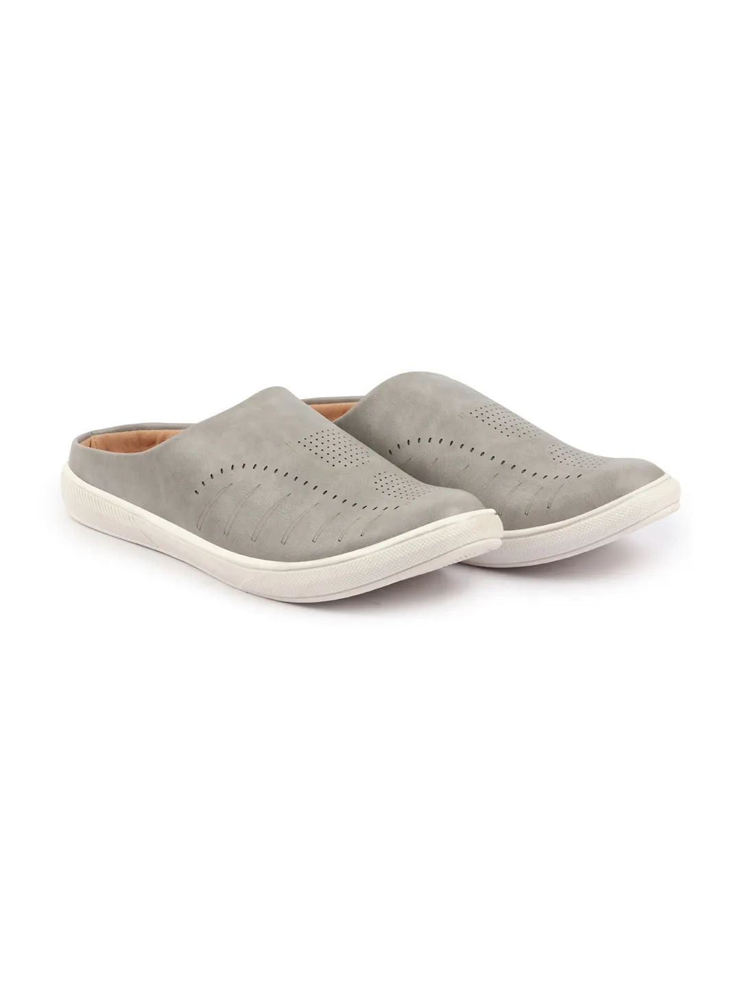 Men Grey Back Open Stylish Design Slip On Shoes