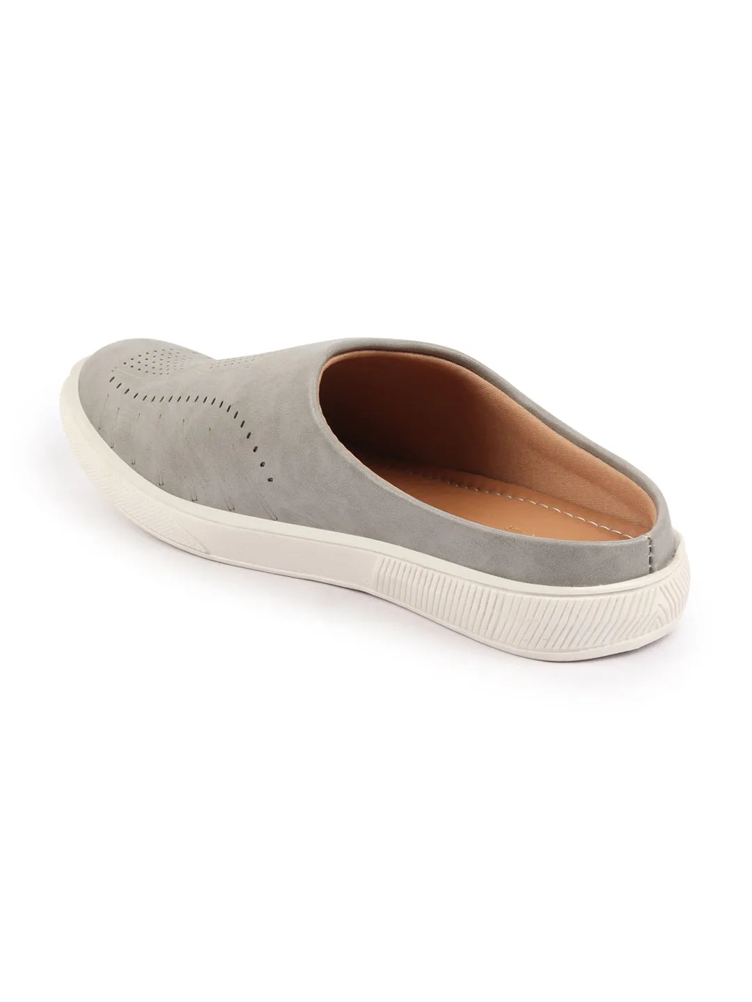 Men Grey Back Open Stylish Design Slip On Shoes