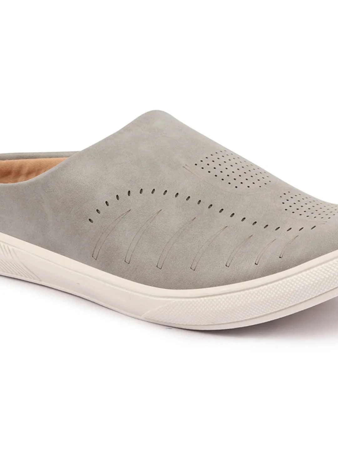 Men Grey Back Open Stylish Design Slip On Shoes